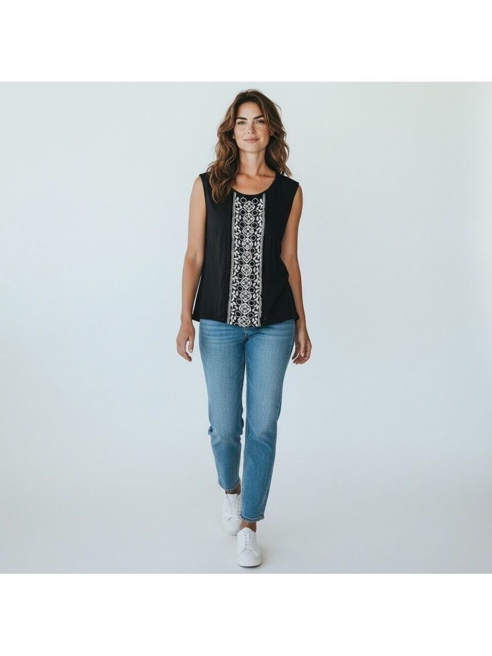 love, Fire Black and White Embroidered Sleeveless Top - Picture 2 of 9
